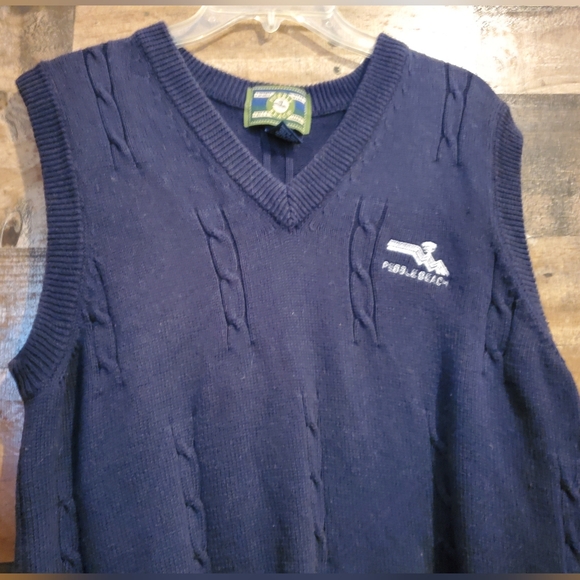 VTG Pebble Beach Navy Cable Knit SweaterVest Preppy V-Neck Golf Grandpacore Sz M - Picture 5 of 9